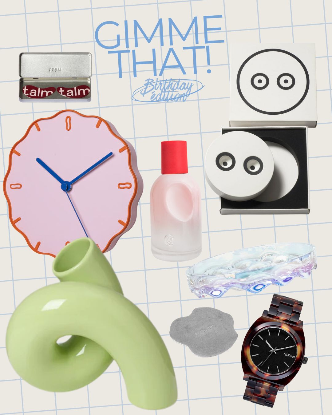 Birthday wishlist

À l’aube de mes 25 ans (on ne va pas s’étendre...)

Quelques envies bien choisies :

un peu de déco, un peu de self care, un peu de design qui fait du bien.

Patch yeux @toallthemamas 
Horloge @warrenetlaetitia 
Vase @motelamiio.france 
@hello_littlebrother 
Parfum @glossier 
Blister Bowl @matiasmoellenbach 
Sous-verre @nooma_design 
Montre @nixon_france 

#gimmethat #wishlist #glossier #Nixon #hellolittlebrother #matiasmoellenbach #toallthemamas #warrenetlaetitia #noomadesign #motelamiio